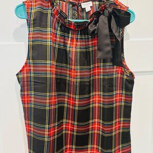 J.Crew Holiday Plaid Sleeveless Ruffle-Neck Top – Size L (New Without Tags)
